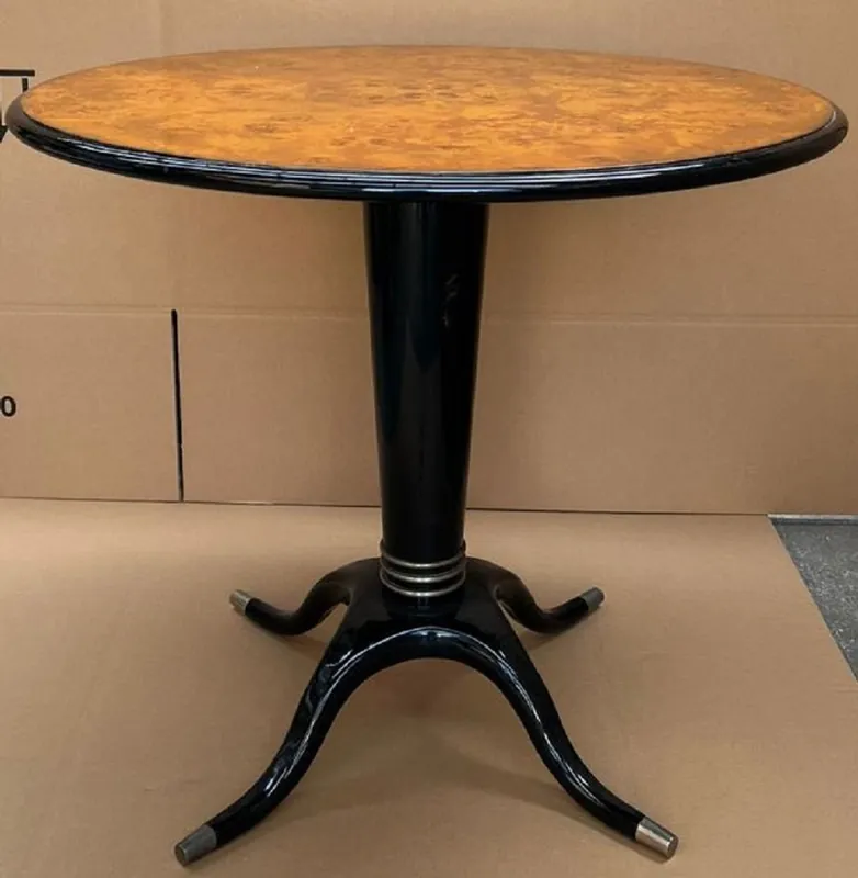 Casa Padrino tavolo da pranzo di lusso acero occhiolinato marrone / nero / argento Ø 79 x A. 71 cm - Tavolo da pranzo rotondo in legno massello - Mobili per sala da pranzo - Mobili di lusso Zertifiziert