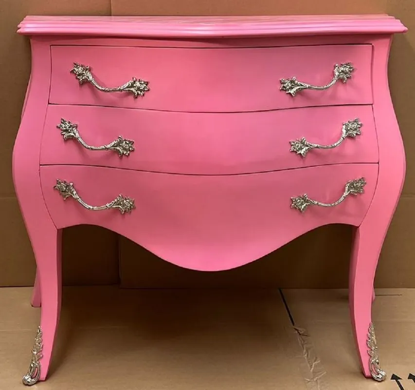 Neu Im Sortiment Casa Padrino cassettone barocco con 3 cassetti rosa / argento - Cassettone in legno massello fatto a mano in stile barocco - Mobili camera da letto in stile barocco - Mobili barocchi