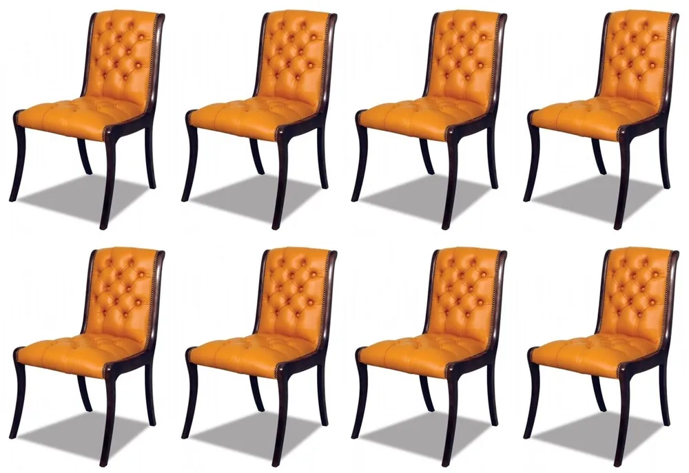 Super-Preis Casa Padrino set di 8 sedie da pranzo Chesterfield di lusso in pelle arancione / marrone scuro 50 x 47 x A. 95 cm - Sedie cucina Chesterfield in vera pelle - Mobili Chesterfield di Lusso in Pelle