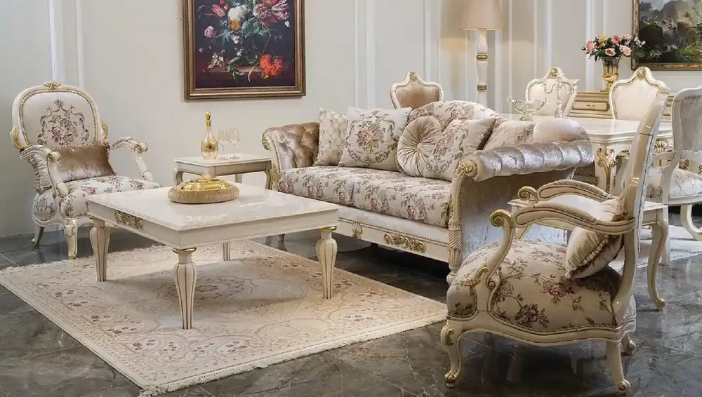 Mega-Angebot Casa Padrino set da soggiorno barocco di lusso crema / rosa / bianco / oro - 2 Divani e 2 Poltrone e 1 Tavolo da Salotto - Mobili da soggiorno barocco - Nobile e Magnifico