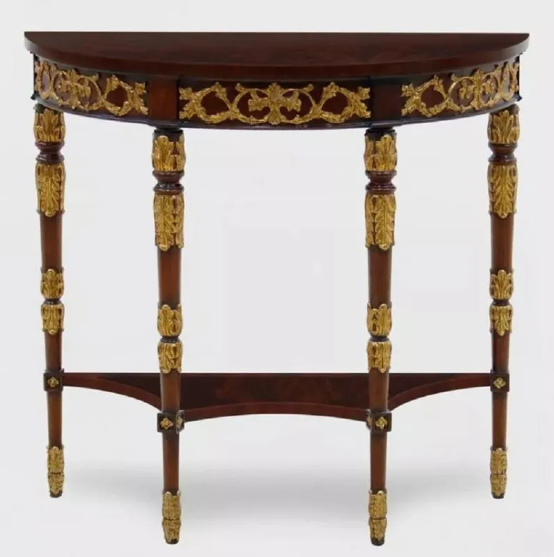 Casa Padrino consolle barocco di lusso marrone scuro / oro 90 x 35 x A. 86 cm - Consolle in legno massello fatta a mano - Mobili soggiorno di lusso stile barocco - Mobili barocchi Zertifiziert