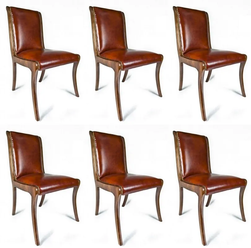 Mega-Angebot Casa Padrino set di 6 sedie da pranzo di lusso in pelle marrone 50 x 47 x A. 95 cm - Sedie da cucina in vera pelle - Mobili in vera pelle - Mobili di lusso