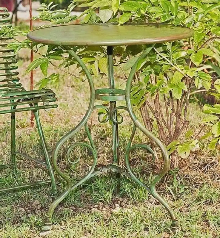 Letzte Chance Casa Padrino tavolo da giardino Art Nouveau verde antico Ø 80 x A. 70 cm - Tavolo in ferro battuto fatto a mano - Mobili da giardino e patio nostalgici in ferro battuto