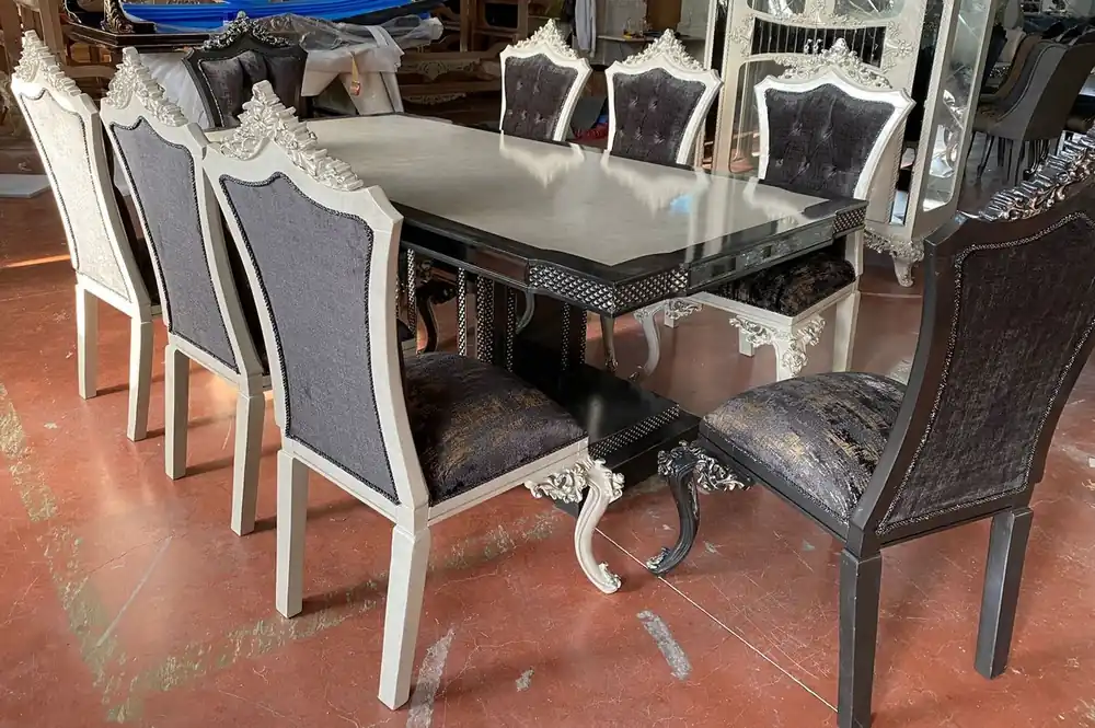 Casa Padrino set da sala da pranzo barocco di lusso crema / blu / oro - 1 Tavolo da Pranzo Barocco e 6 Sedie da Pranzo Barocco - Mobili per sala da pranzo di lusso in stile barocco Jetzt Kaufen