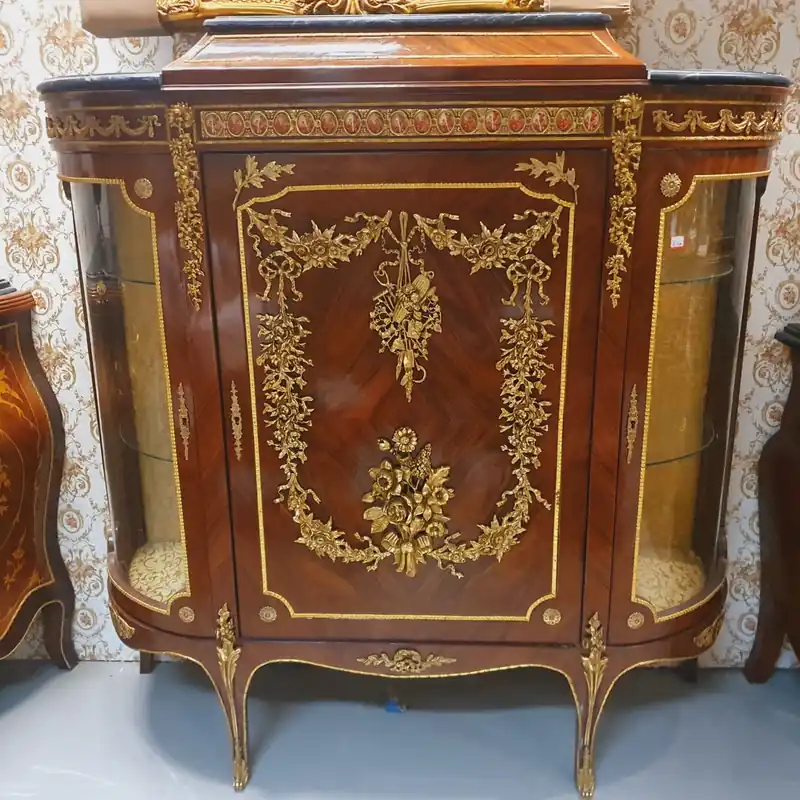 Aktuell Casa Padrino Cassettiera barocca con vetro laterale Marrone / Oro 145 cm - Mobile Credenza