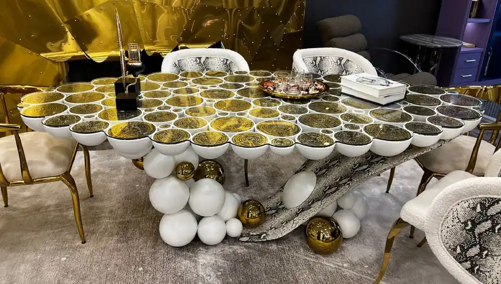 Casa Padrino tavolo da pranzo di design di lusso con piano in vetro bianco / oro / nero 230 x 120 x A. 76 cm - Mobili per sala da pranzo - Mobili di lusso - Mobili di design Neu Im Sortiment