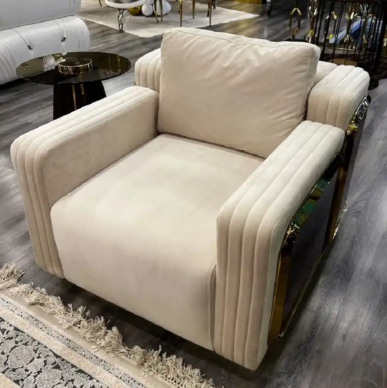 Online Kaufen Casa Padrino poltrona di lusso crema / marrone / oro 90 x 100 x A. 70 cm - Poltrona da soggiorno - Poltrona per hotel - Mobili soggiorno - Mobili hotel - Mobili di lusso - Arredamento di lusso
