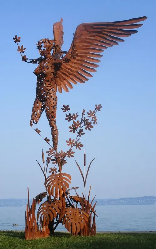 Casa Padrino scultura decorativa di lusso angelo ruggine 200 x 145 x A. 370 cm - Enorme scultura in acciaio - Enorme figura decorativa da giardino - Sculture da giardino - Sculture in metallo Preisknaller