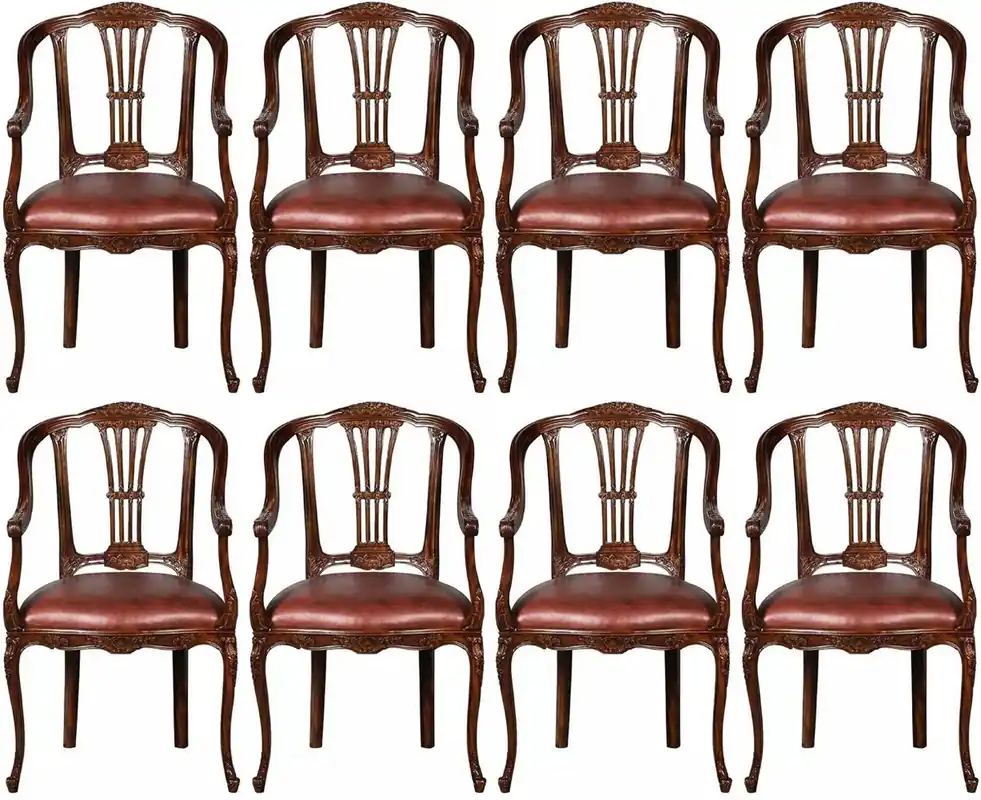 Casa Padrino set di 8 sedie da pranzo in pelle barocco di lusso con braccioli marrone - Magnifiche sedie da cucina in vera pelle in stile barocco - Mobili per sala da pranzo barocco di lusso Billig