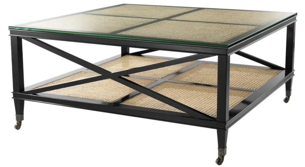 Casa Padrino mesa de centro de lujo negro / natural 100 x 100 x H. 46 cm - Edición Limitada Schnäppchen