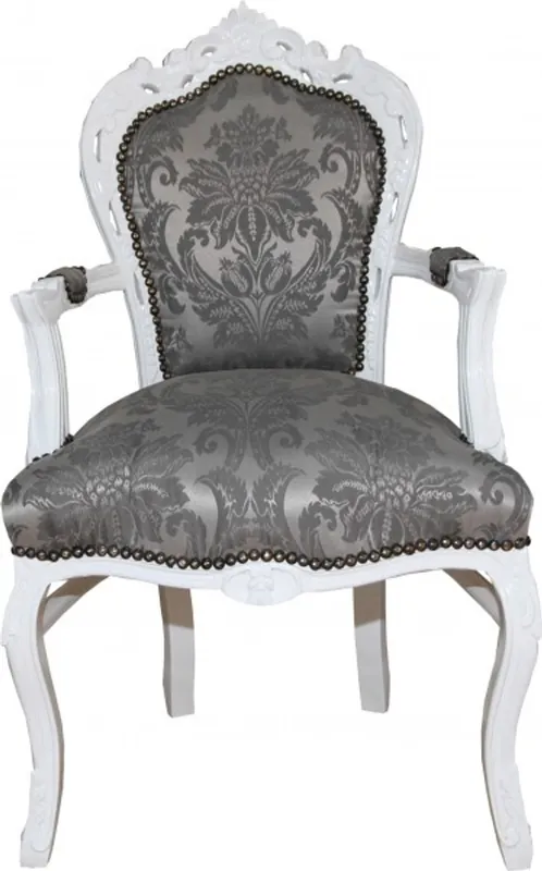Abverkauf Presidente Cena Casa Padrino barroco con reposabrazos Modelo gris / blanco - Muebles Antiguos - Edición Limitada