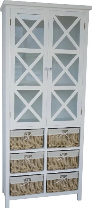 Casa Padrino Country Style Display Cabinet White / Natural Colors 86 x 38 x H. 204 cm - Handmade Showcase in Country Style Top-Seller