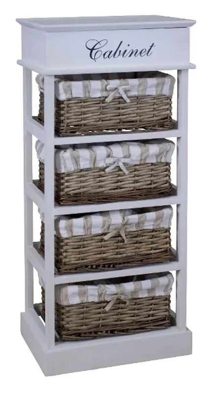 Billig Casa Padrino country style chest of drawers white / natural colors 38 x 28 x H. 86 cm - Handmade Dresser with 4 Rattan Baskets