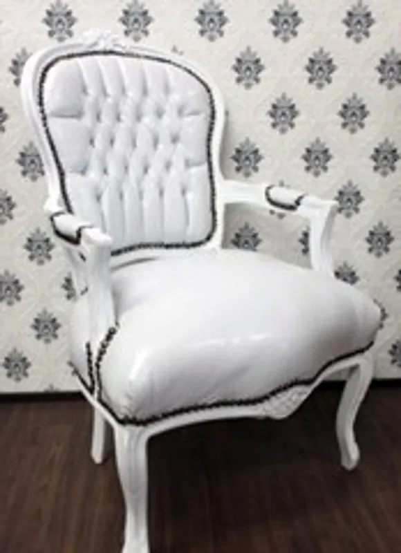 Casa Padrino barroco salón silla blanca con apariencia de cuero / Blanco - Muebles de estilo antiguo Expressversand