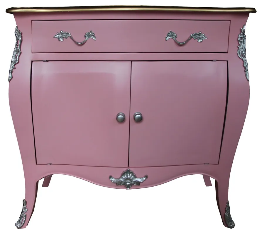 Günstig Cómoda barroca Casa Padrino rosa / marrón con un cajón y 2 puertas H. 88 cm - Hecho a mano de madera maciza Edición limitada