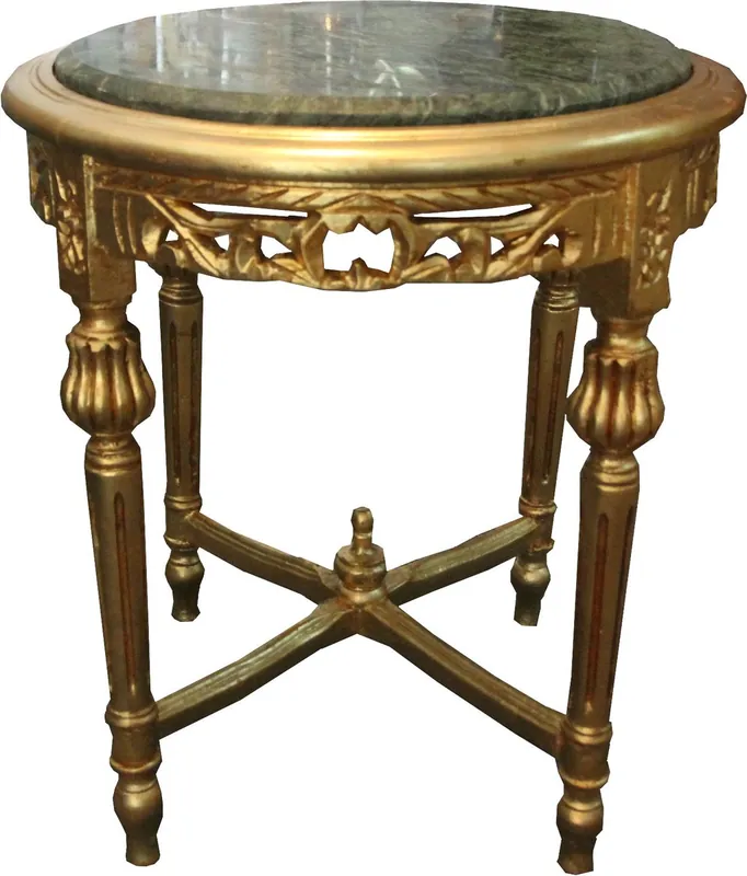 Mesa de centro barroca Mesa redonda con techo de mármol dorado / verde - Muebles de mesa de estilo antiguo H 53 cm de ancho 45 cm Top-Seller