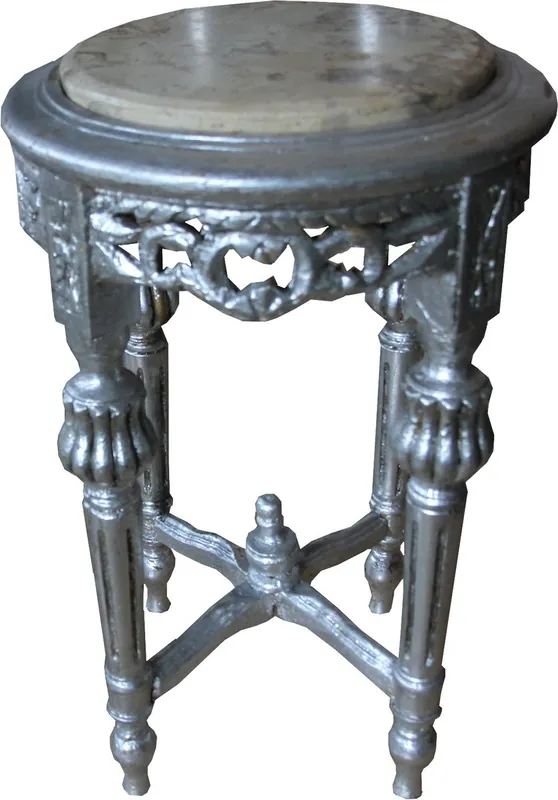Meistverkauft Mesita barroca Casa Padrino Redonda crema de platacrema de plata con tapa de mármol 32 cm x H. 53 cm estilo antiguo