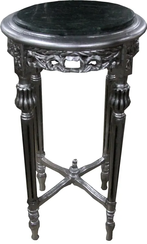 Mesa Barroca Lateral de Casa Padrino con Verde Mármol Top Redondo Plata 72 x 37 cm Estilo Antiguo - Teléfono Flor de Mesa Must-Have
