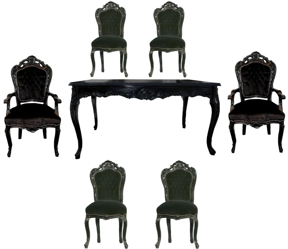 Super-Preis Juego de Comedor Barroco Casa Padrino Blanco / Dorado - Mesa de comedor + 6 sillas
