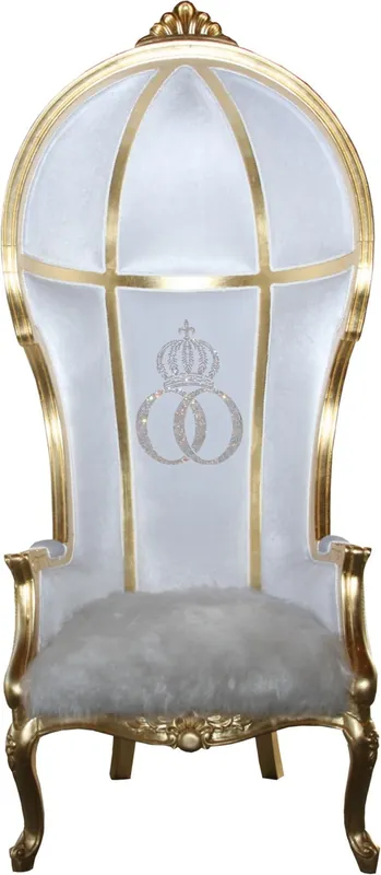 Pompöös by Casa Padrino Luxury Balloon Sillón Baroque Isabelle Blanco / Dorado con corona resplandeciente - Pompööser Baroque Sillón diseñado por Harald Glööckler Beliebt