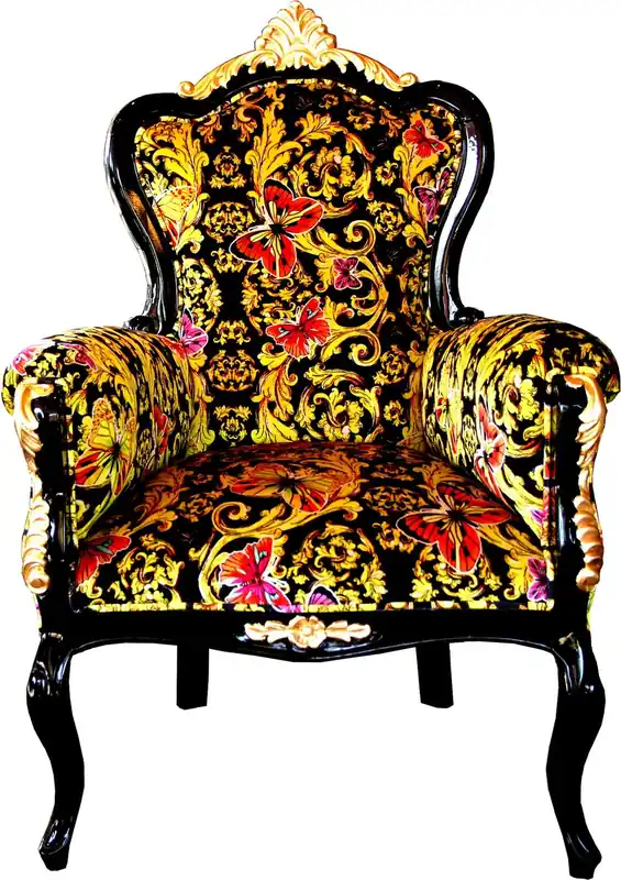 Pompöös by Casa Padrino Luxury Baroque Sillón Bergere Butterfly & Flower Design / Negro / Dorado - Pompöös Sillón barroco diseñado por Harald Glööckler Top-Seller