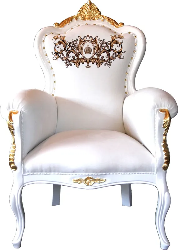 Pompöös por barroco butaca Casa Padrino de lujo Bergere Blanco / oro tachonado con diamantes de imitación - sillón Pompööser barroca diseñada por Harald Glööckler Knallerangebot