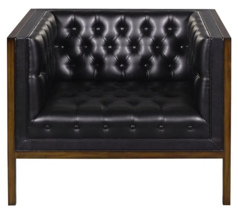 Casa Padrino Chesterfield Sillón de Cuero Genuino Negro / Marrón 91 x 78 x H. 72 cm - Muebles de Hotel Top-Seller