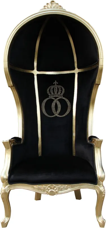 Garantierte Lieferung Pompöös by Casa Padrino Luxury Balloon Silla barroca Isabelle Oro / Negro with glittering crown - Pompööser Baroque Butaca diseñada por Harald Glööckler