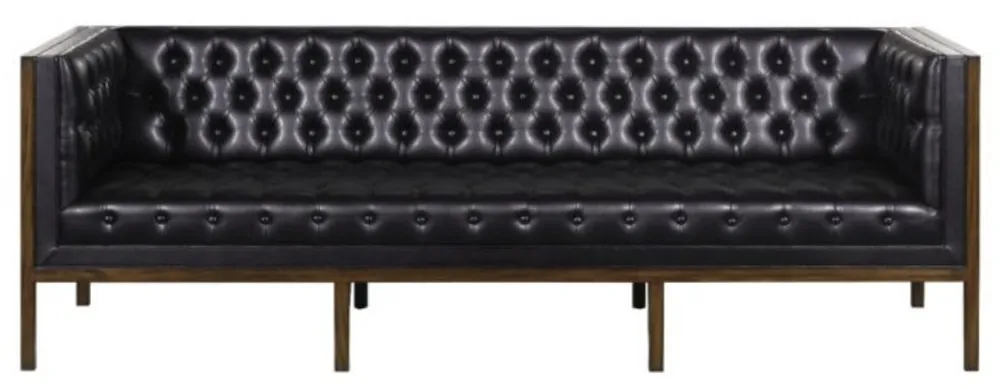 Casa Padrino Sofá Chesterfield 3 Plazas de Cuero Genuino Negro / Marrón 213 x 78 x H. 72 cm - Mobiliario de Hotel Angebot