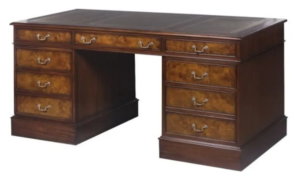 Casa Padrino escritorio de caoba marrón / verde 160,5 x 76 x H. 77 cm - Muebles de Oficina de Lujo Top-Preis
