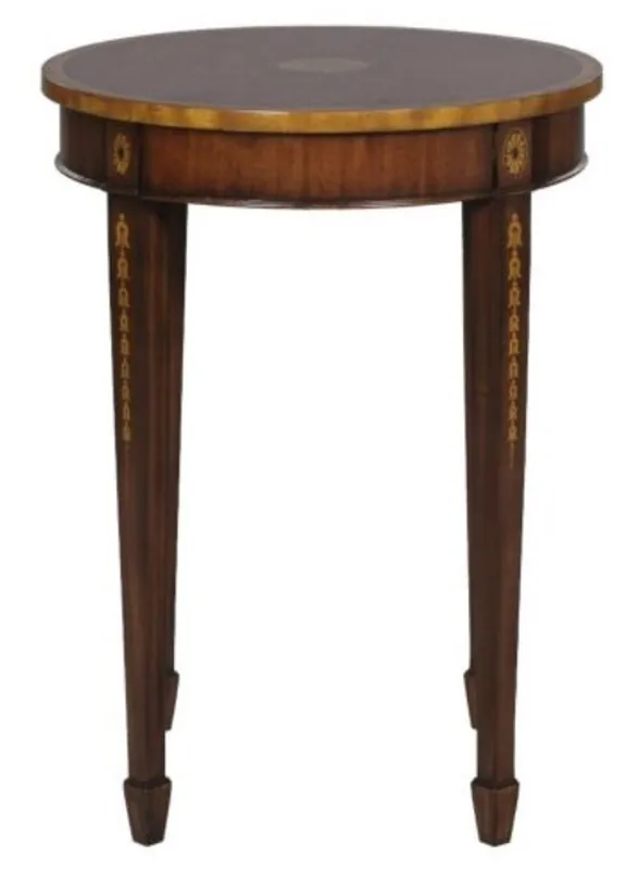 Neue Ware Casa Padrino Lujo Art Nouveau Caoba Mesa Auxiliar Marrón / Oro Ø 51 x H. 69 cm - Mesita Auxiliar Redonda Pequeña con Cajón