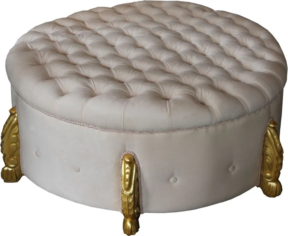 Top-Preis Casa Padrino enorme taburete redondo barroco en crema / oro Diámetro 107 cm - Luxury Hotel Furniture - Edición limitada