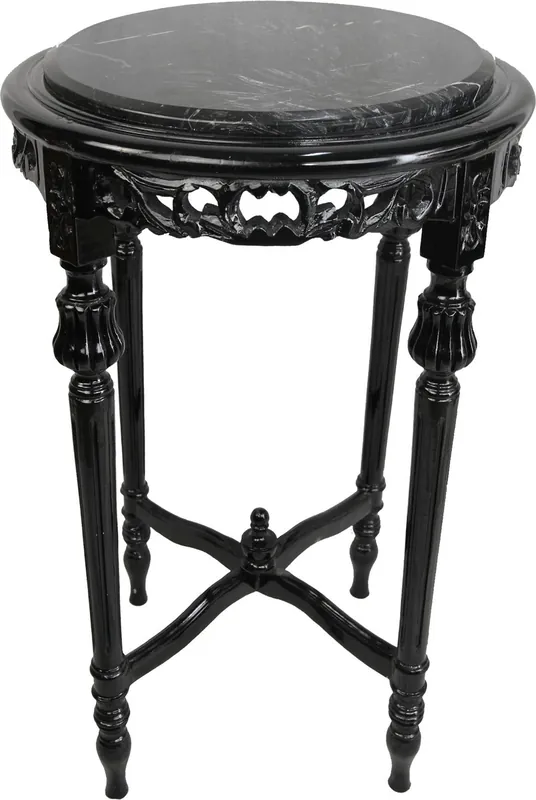 Mesa auxiliar Barroco Casa Padrino Negro con tapa de mármol negro Redondo 72 x 45 cm Estilo antiguo - mesa de flores para el teléfono Beliebt