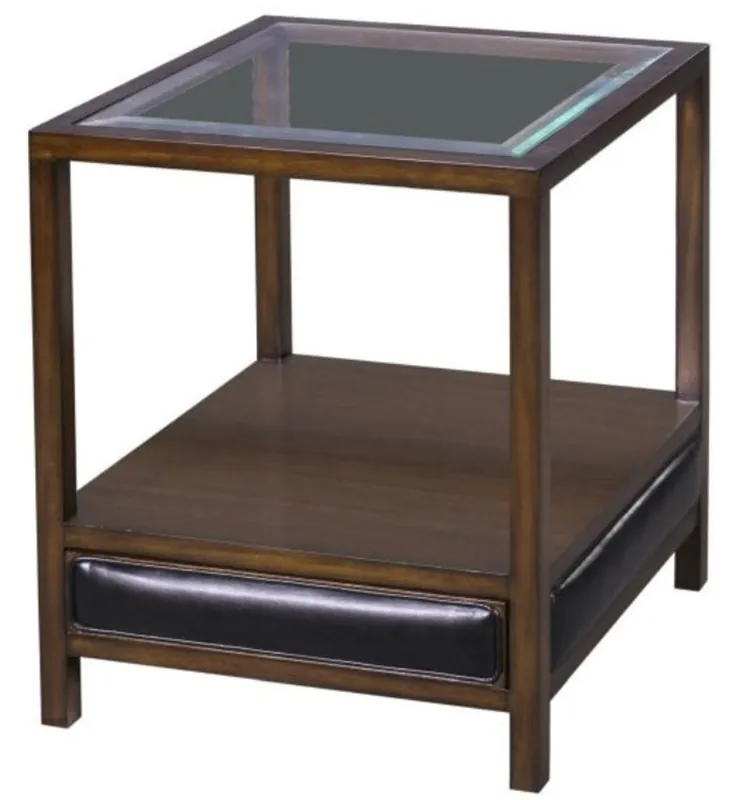 Top-Seller Casa Padrino mesa auxiliar de caoba de lujo marrón / negro 52 x 52 x H. 64 cm - Mesa de Salón con Tapa de Cristal y Cajón