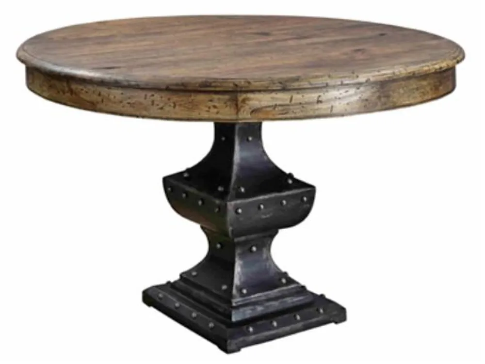 Casa Padrino Mesa de Comedor Madera Maciza Marrón / Negro Ø 122 x H. 76 cm - Muebles de Comedor Schnäppchen