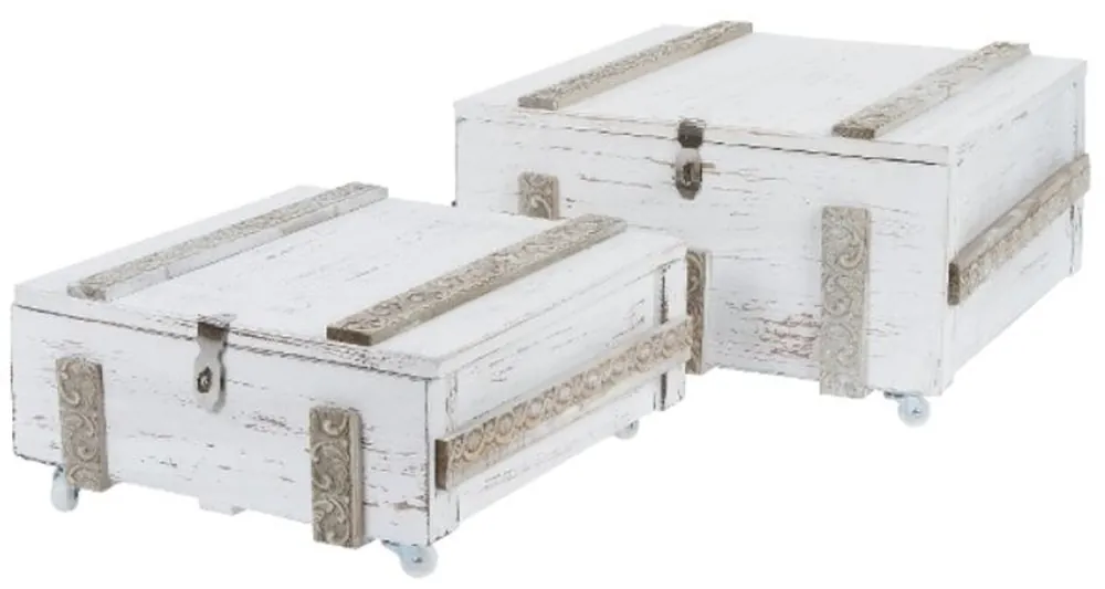 Rabatt Casa Padrino los cofres de madera de stile country pad de están decorados con 2 antigüedades en blanco - Salón Deco