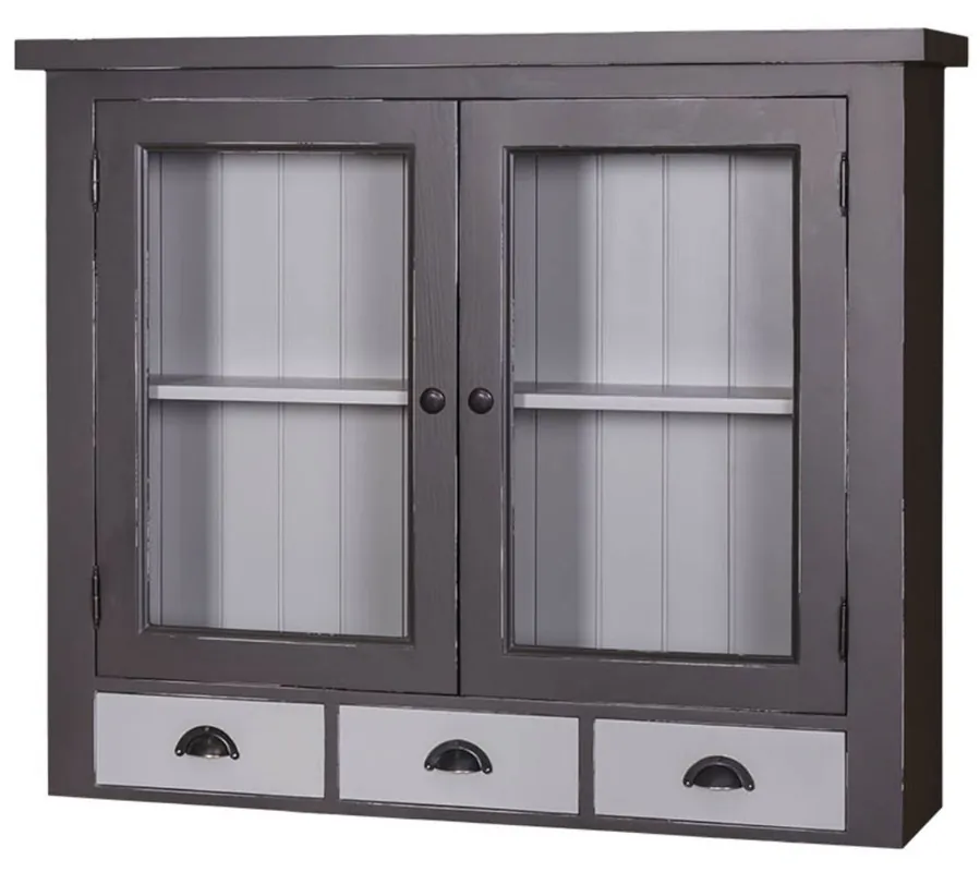 Sonderaktion Casa Padrino estilo country mueble de cocina de pared gris antiguo / gris claro 192 x 31 x H. 65 cm - Mueble de Cocina de Estilo Country con 2 Puertas de Vidrio y 3 Cajones