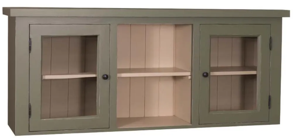 Casa Padrino mueble de cocina de pared estilo country verde / beige 156 x 31 x H. 65 cm - Mueble de Cocina de Estilo Country con 2 Puertas de Vidrio Abverkauf