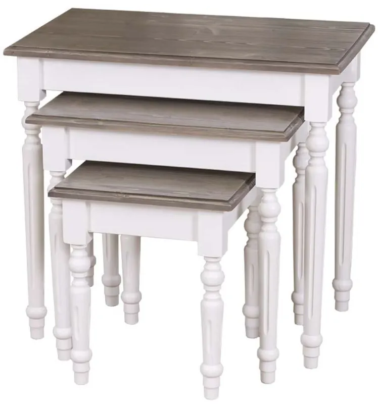 Country Padrino juego de mesa lateral estilo country de 3 blanco / gris - Muebles Estilo Country de Madera Maciza Letzte Chance