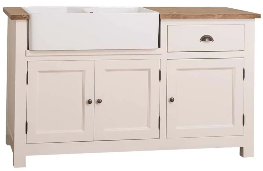 Casa Padrino mueble fregadero estilo country crema / marrón 155 x 65 x H. 90 cm - Mueble Fregadero / Mueble Cocina con 3 Puertas y Cajón Kracherpreis