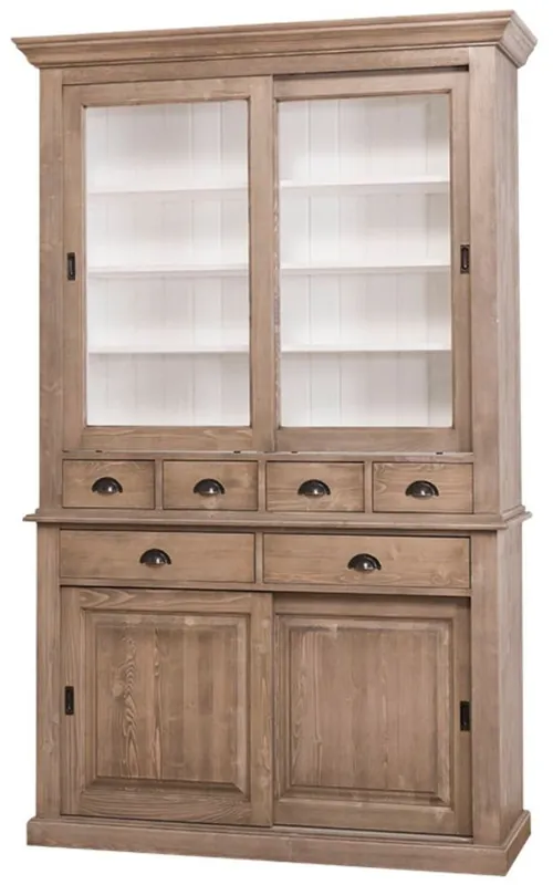 Top-Preis Casa Padrino gabinete de cocina estilo country de marrón / blanco 142 x 48 x H 225 cm - Gabinete de Cocina de 2 Piezas con 4 Puertas Correderas y 6 Cajones