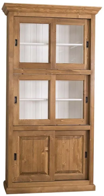 Casa Padrino Gabinete de Libros de Estilo Country Marrón / Blanco 110 x 40 x H. 210 cm - Mueble de Sala de Estar con 6 Puertas Correderas Mega-Angebot
