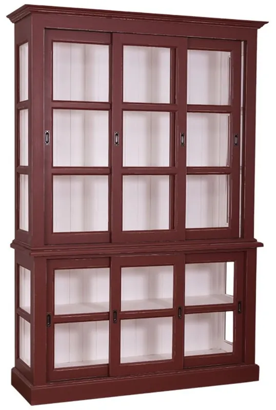 Casa Padrino gabinete de exhibición de estilo country antiguo rojo burdeos / blanco 151 x 47 x H. 220 cm - Gabinete de Sala de Estar con 6 Puertas Correderas Bestseller