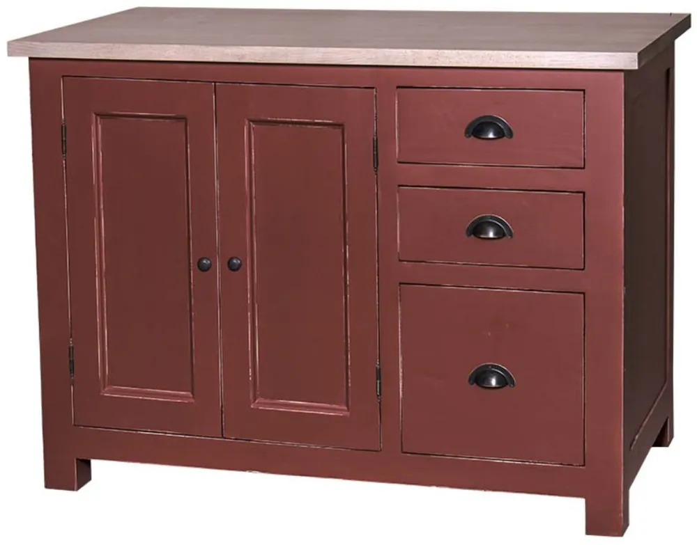 Nur Heute Casa Padrino Country Style Shabby Chic Mueble de Cocina Antiguo Rojo Burdeos / Natural 120 x 65 x H. 90 cm - Mueble de Cocina con 2 Puertas y 3 Cajones
