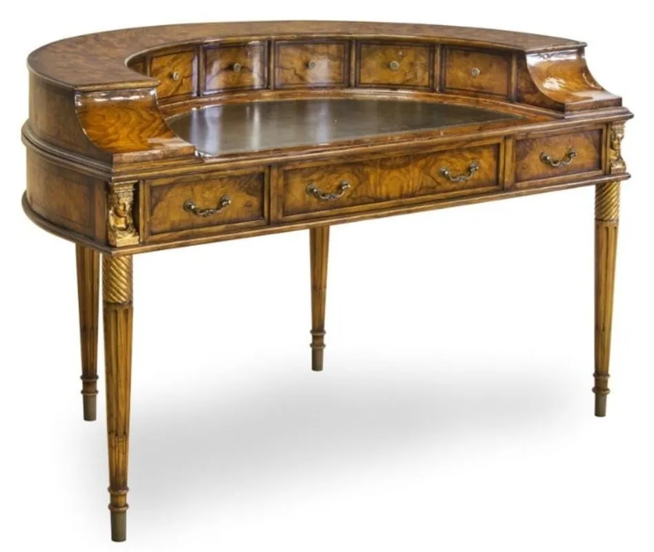 Casa Padrino Escritorio de Caoba de Lujo Art Nouveau con 10 Cajones Marrón / Oro Antiguo 145 x 80 x H. 90 cm - Calidad de Lujo Ausverkauf