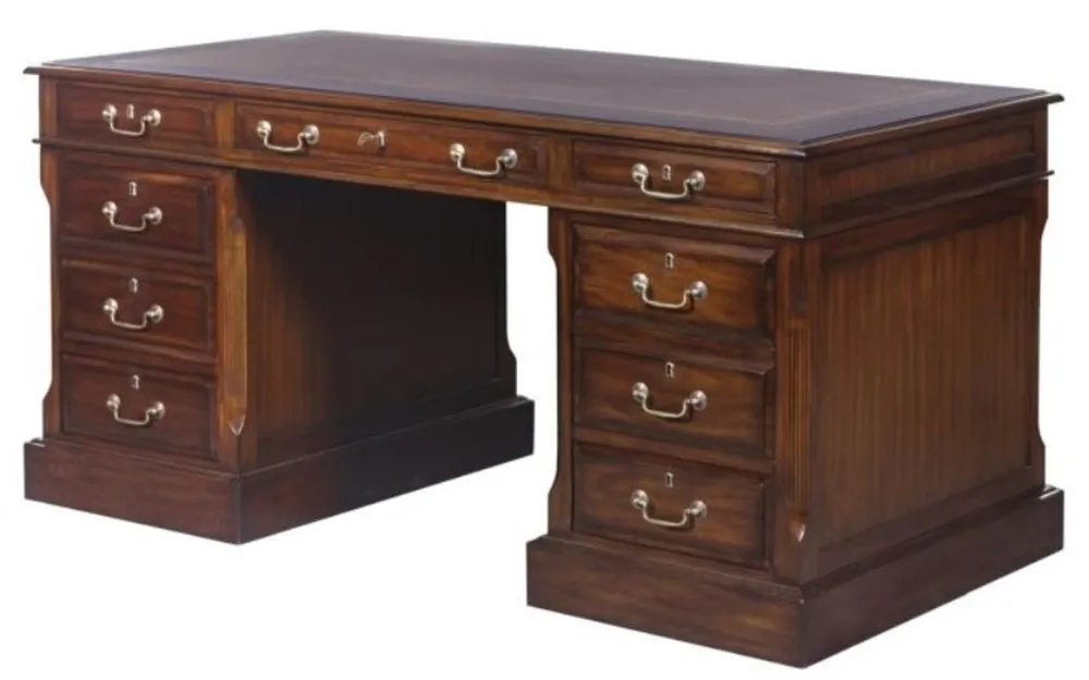 Casa Padrino escritorio de lujo con puerta y 6 cajones marrón / plata 160 x 80 x H. 79 cm - Mobiliario de Oficina Nur Heute