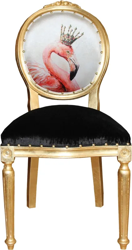 Silla de comedor de lujo barroca Casa Padrino sin brazos Flamencos con corona y con diamantes de imitación Bling Bling - Silla de diseño - Edición limitada Neue Ware