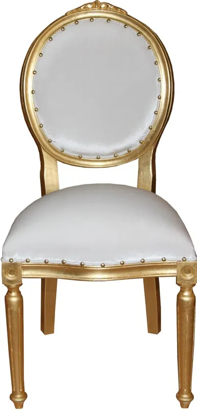 Sonderaktion Silla de comedor de lujo con medallón barroco Casa Padrino sin brazos en blanco / oro - Edición Limitada