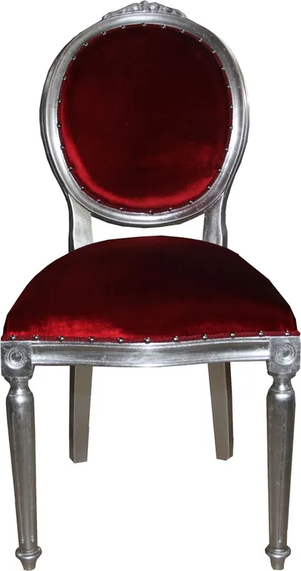 Sichere Zahlung Silla de comedor de lujo con medallón barroco Casa Padrino sin brazos en Burdeos / plateado - Edición Limitada