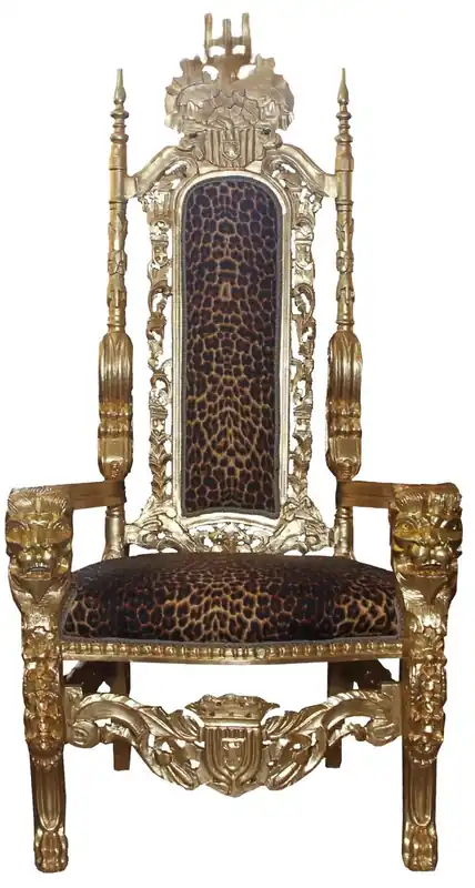 Nur Für Kurze Zeit Sillón Trono Barroco Casa Padrino Silla Real Dorado / Leopardo - Silla de Boda - Sillón Gigante